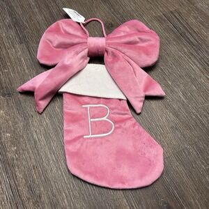 Christmas 11 Inch Pink Bow With B Monogram Ornament Stocking